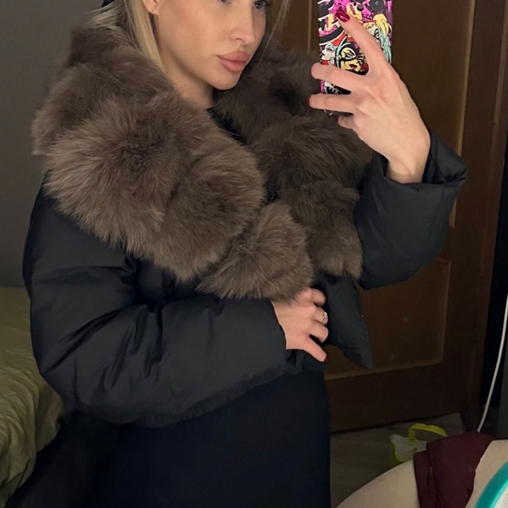 Down Coat Women Winter Real Natural Fox Fur Collar V-neck Thick Warm Duck Down - Picture 2 of 7